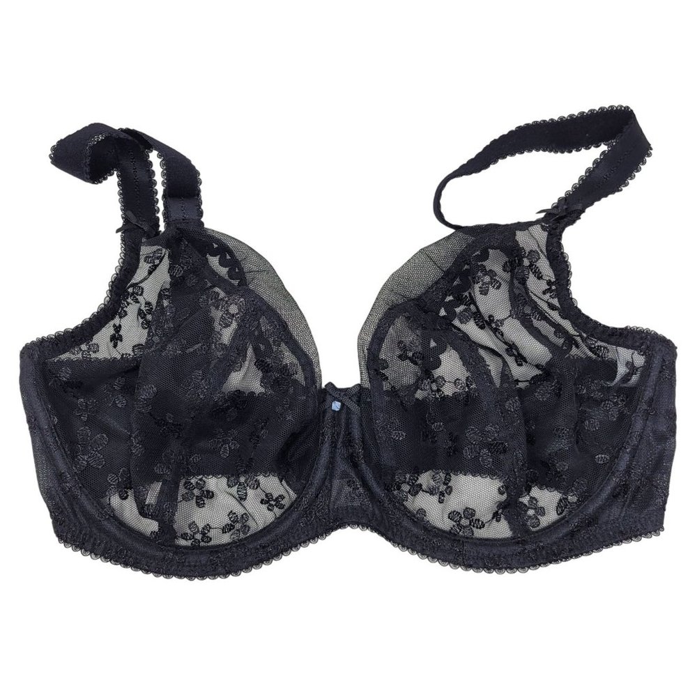 Womens Freya Sheer Black Floral Lace Adjustable Strap Wire Bra Size 30H